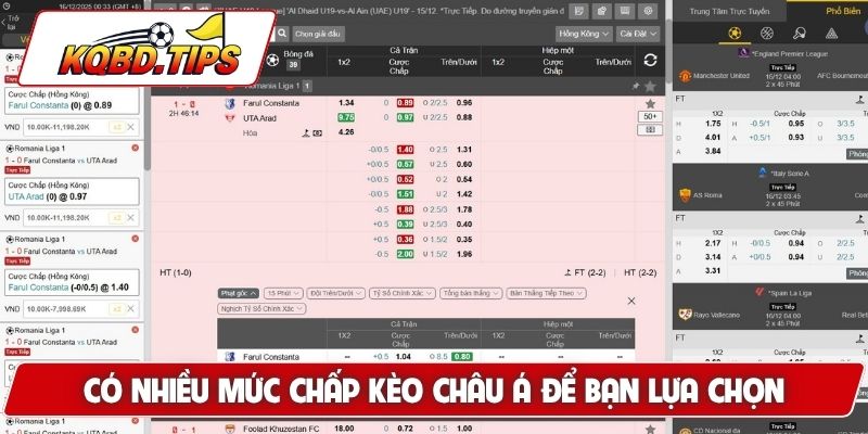 Có nhiều mức chấp kèo châu Á để bạn lựa chọn